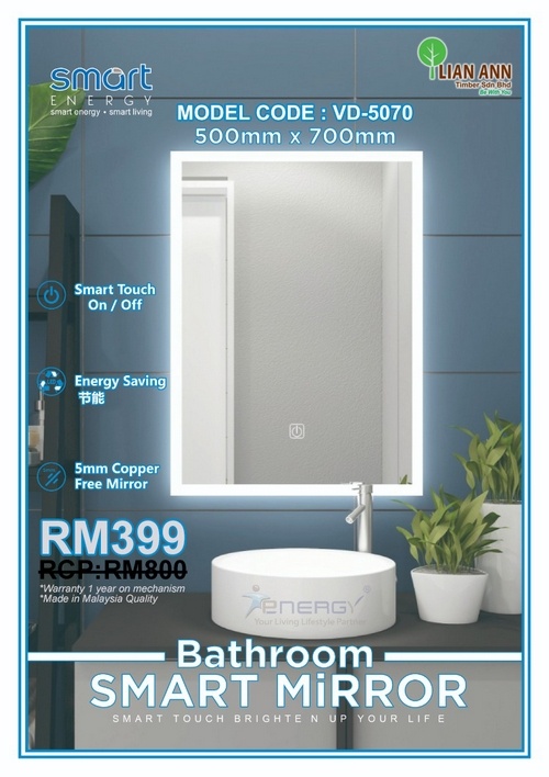SMART ENERGY Bathroom Smart Mirror VD-5070 - Lian Ann Online Eshop